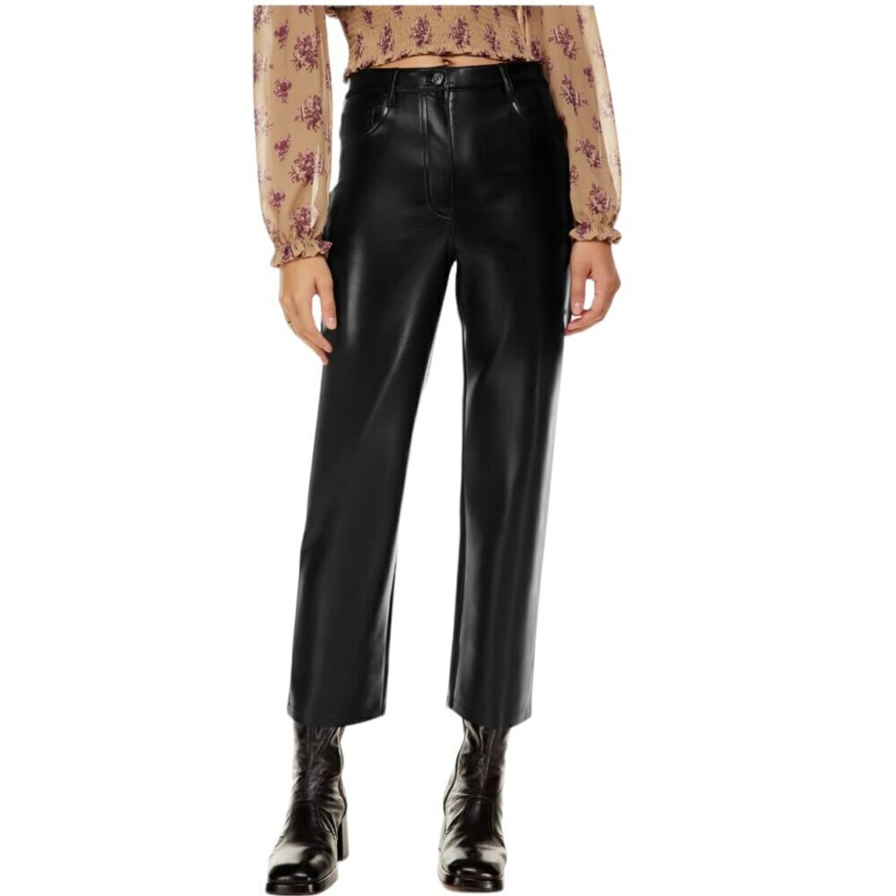 Aritzia Wilfred The Melina Vegan Leather Straight Leg Cropped Pants Black 00